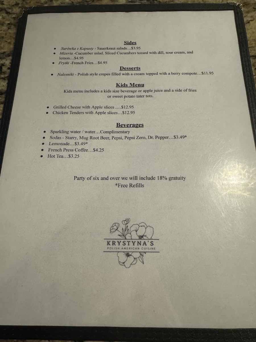 Krystyna's | Polish American Cuisine menu board