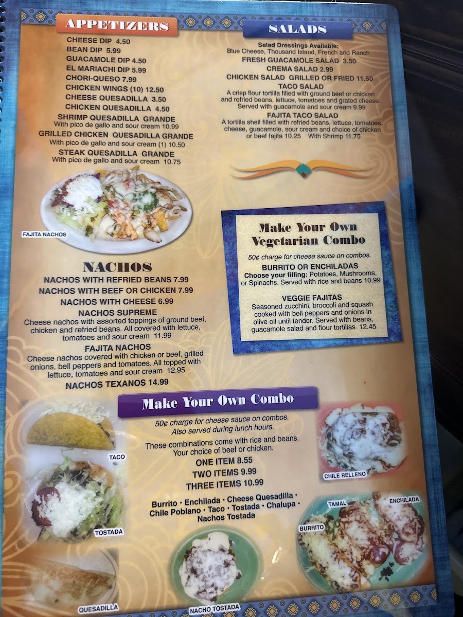 El Mariachi in Burgaw NC menu board