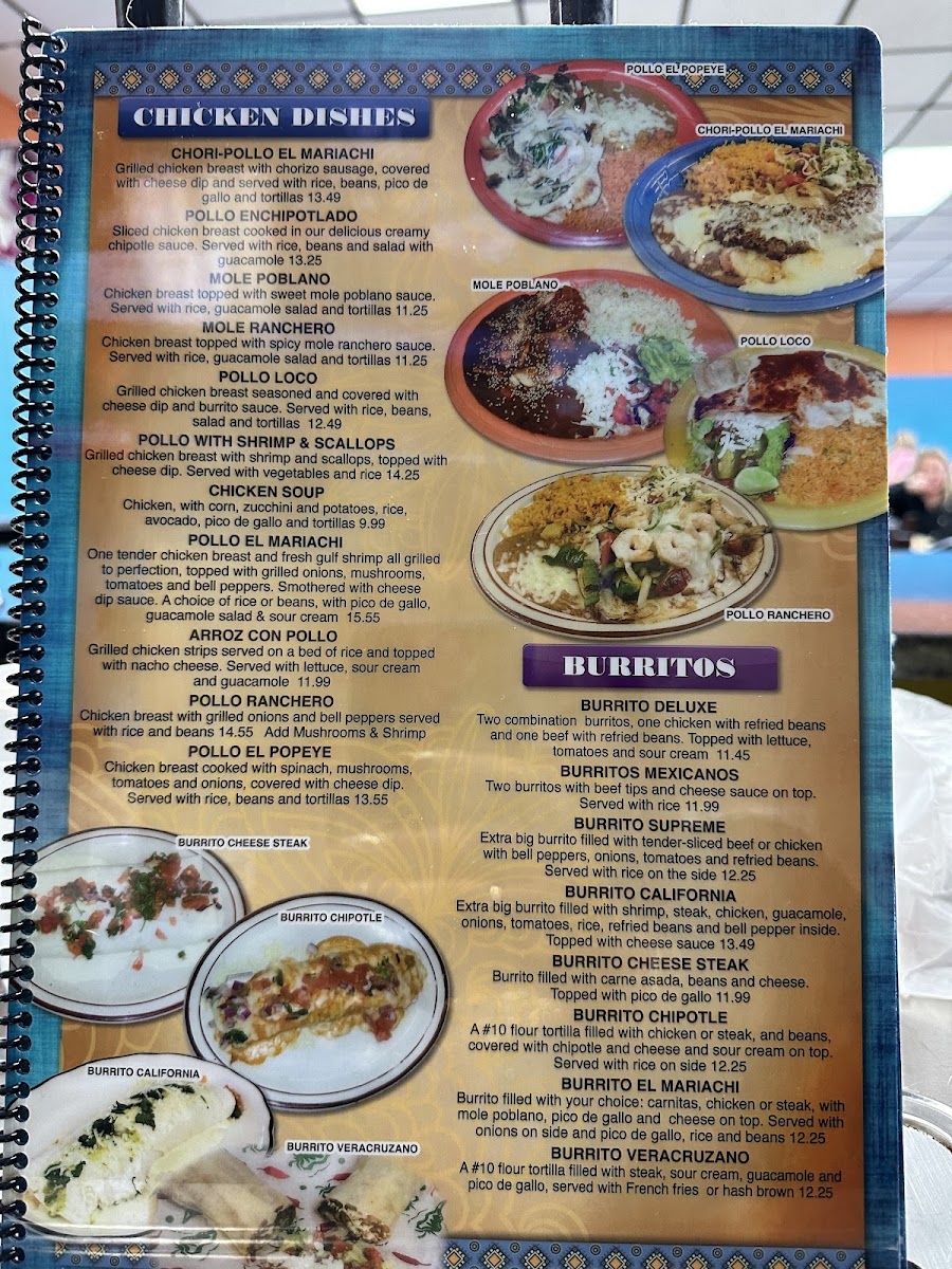 El Mariachi in Burgaw NC menu board