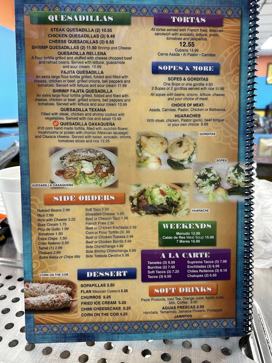 El Mariachi in Burgaw NC menu board