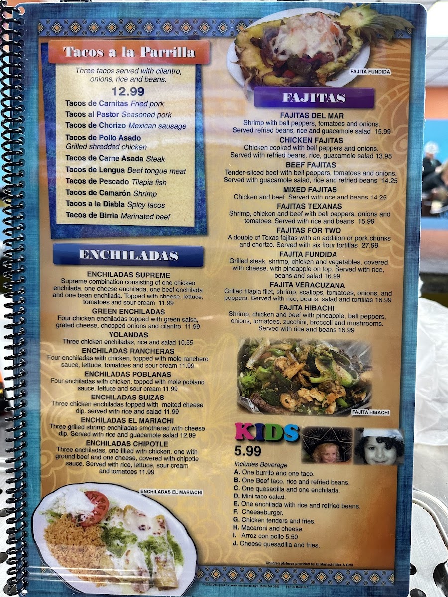 El Mariachi in Burgaw NC menu board