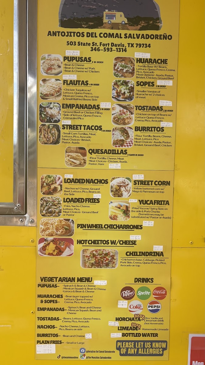 The Munchies Salvadoreños menu board