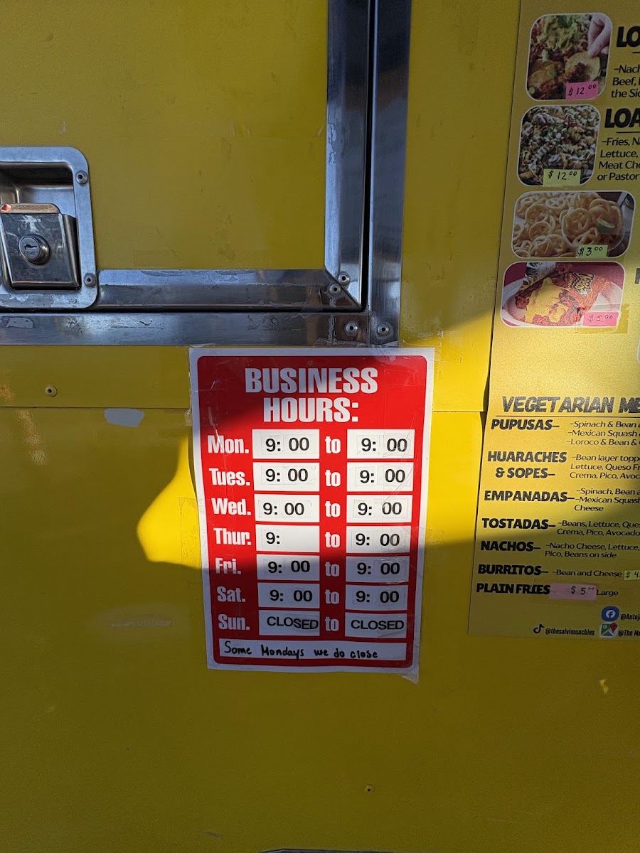 The Munchies Salvadoreños menu board
