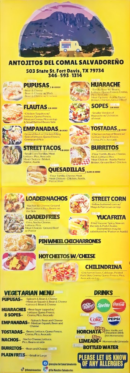 The Munchies Salvadoreños menu board