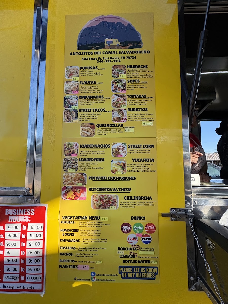 The Munchies Salvadoreños menu board