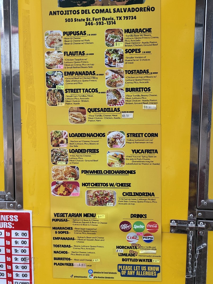 The Munchies Salvadoreños menu board