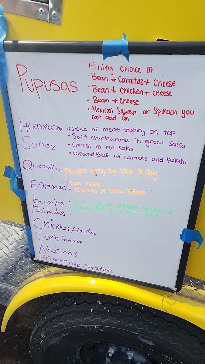 The Munchies Salvadoreños menu board