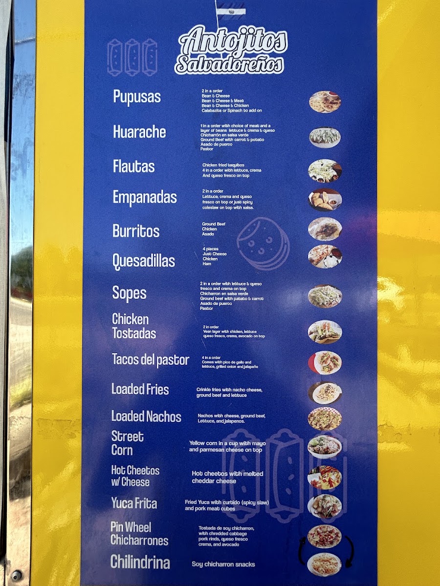 The Munchies Salvadoreños menu board