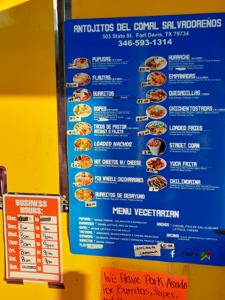 The Munchies Salvadoreños menu board