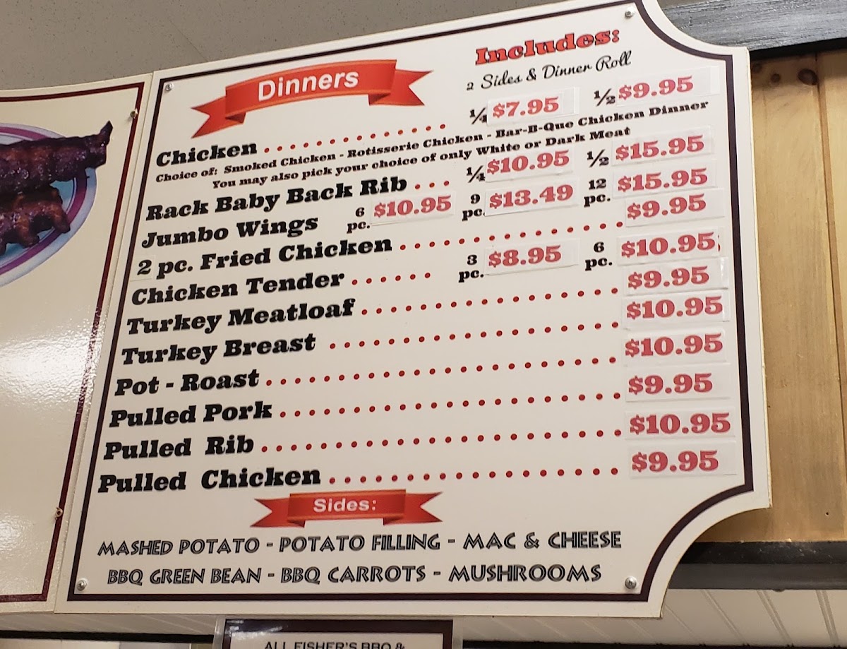 Fishers Barbeque menu board