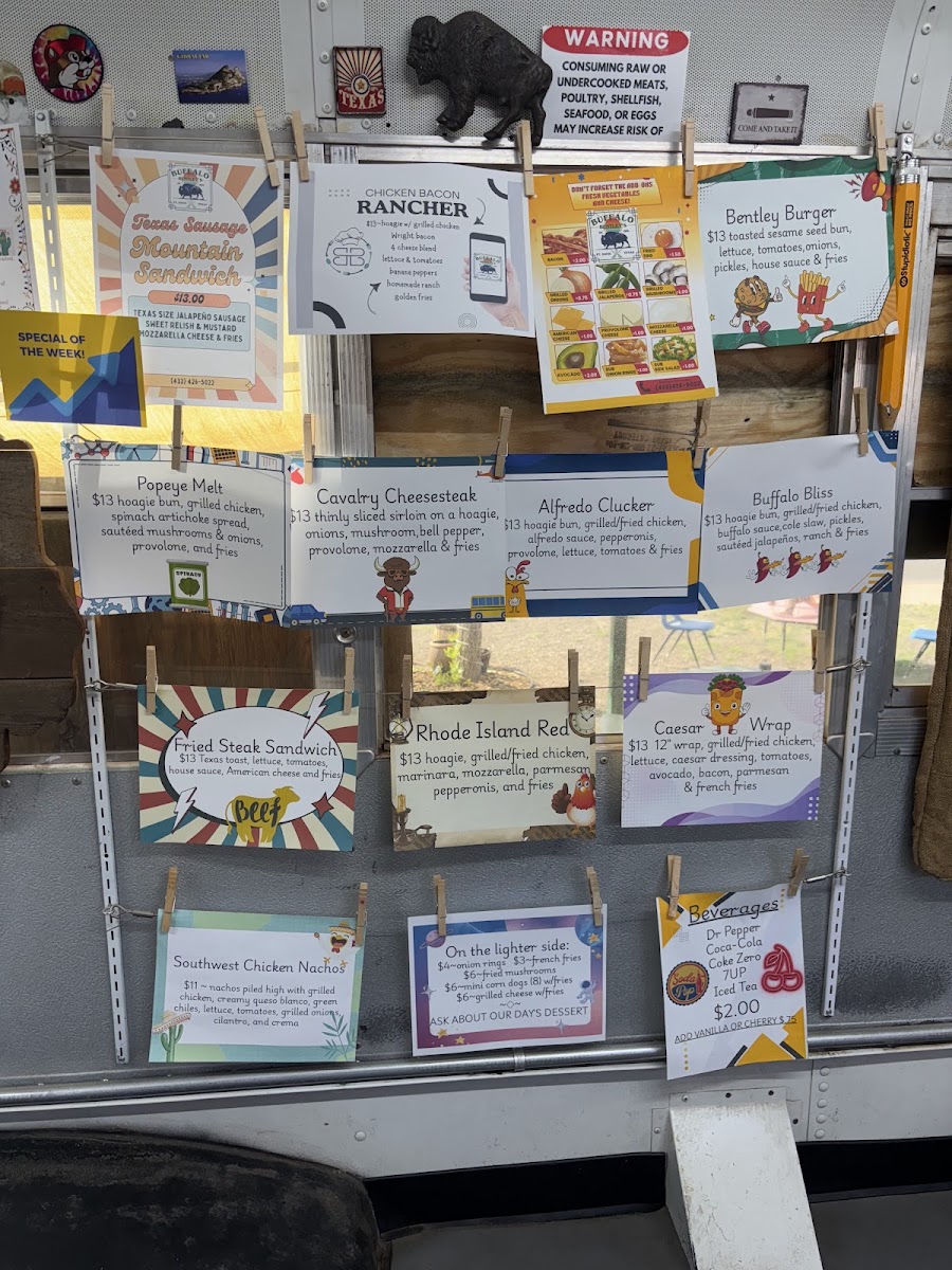 Buffalo Bentley's menu board