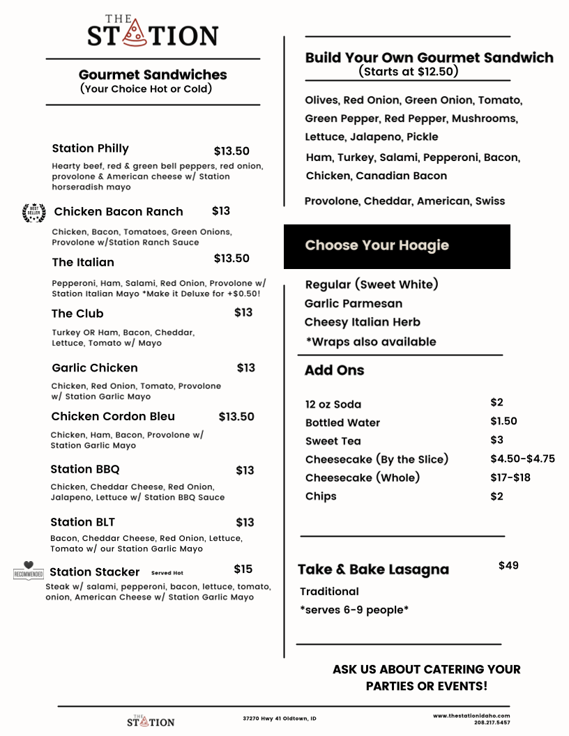 The Station LLC menu board