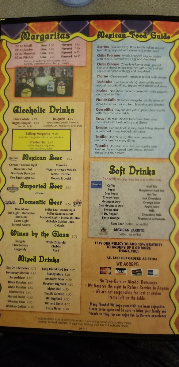 Mi Casita Restaurant | Mexican menu board