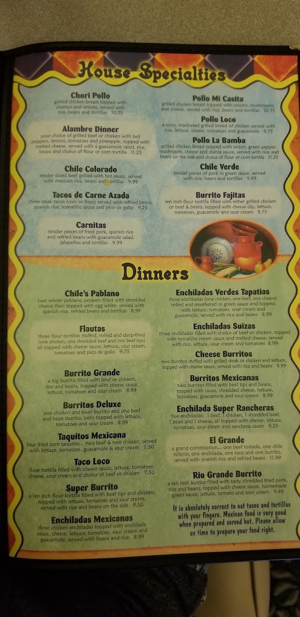 Mi Casita Restaurant | Mexican menu board