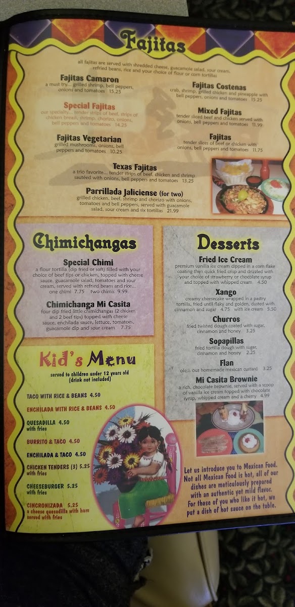 Mi Casita Restaurant | Mexican menu board