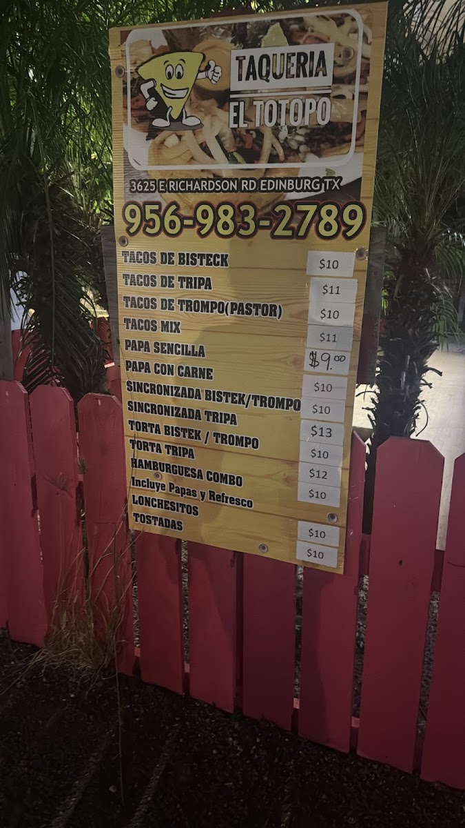 Taqueria el totopo menu board