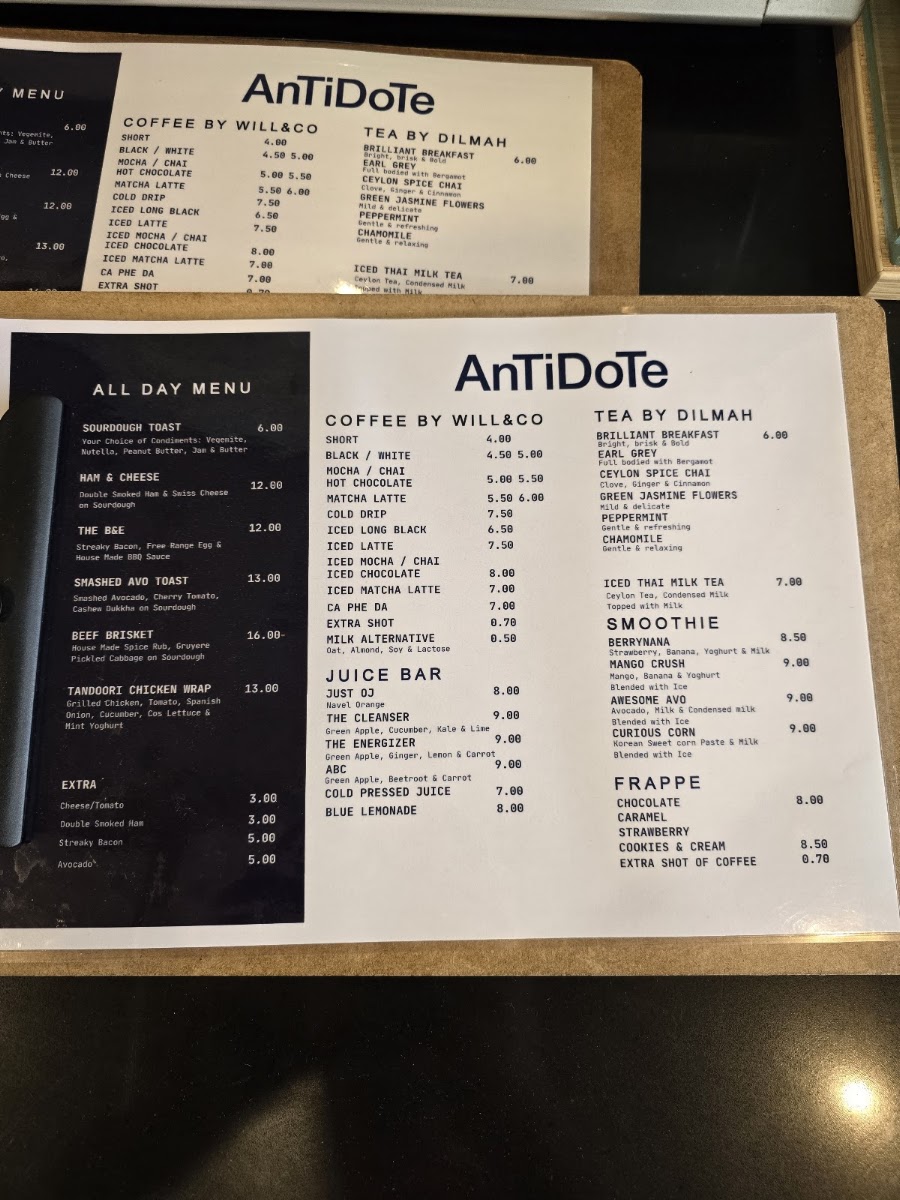 Antidote menu board