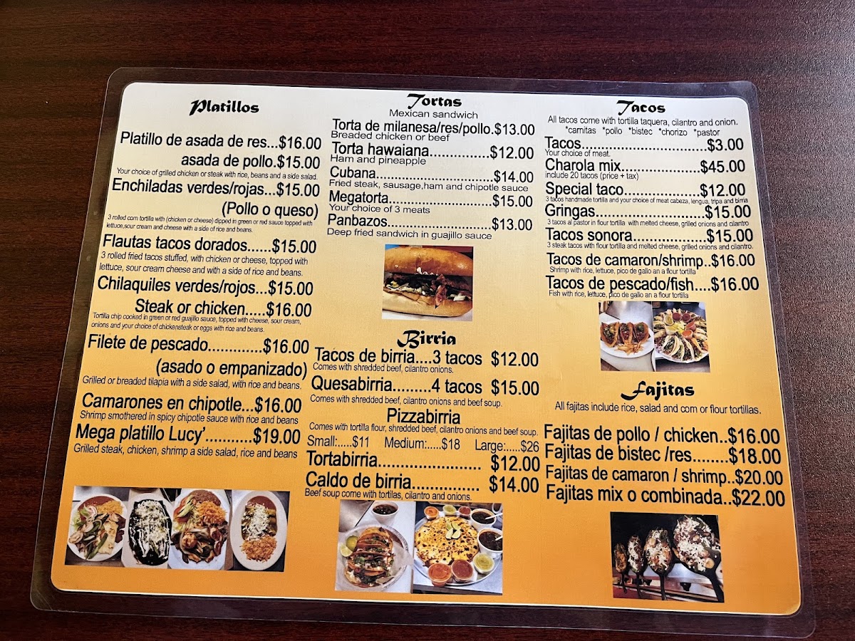 Lucy's Mexican Restaurant menu board