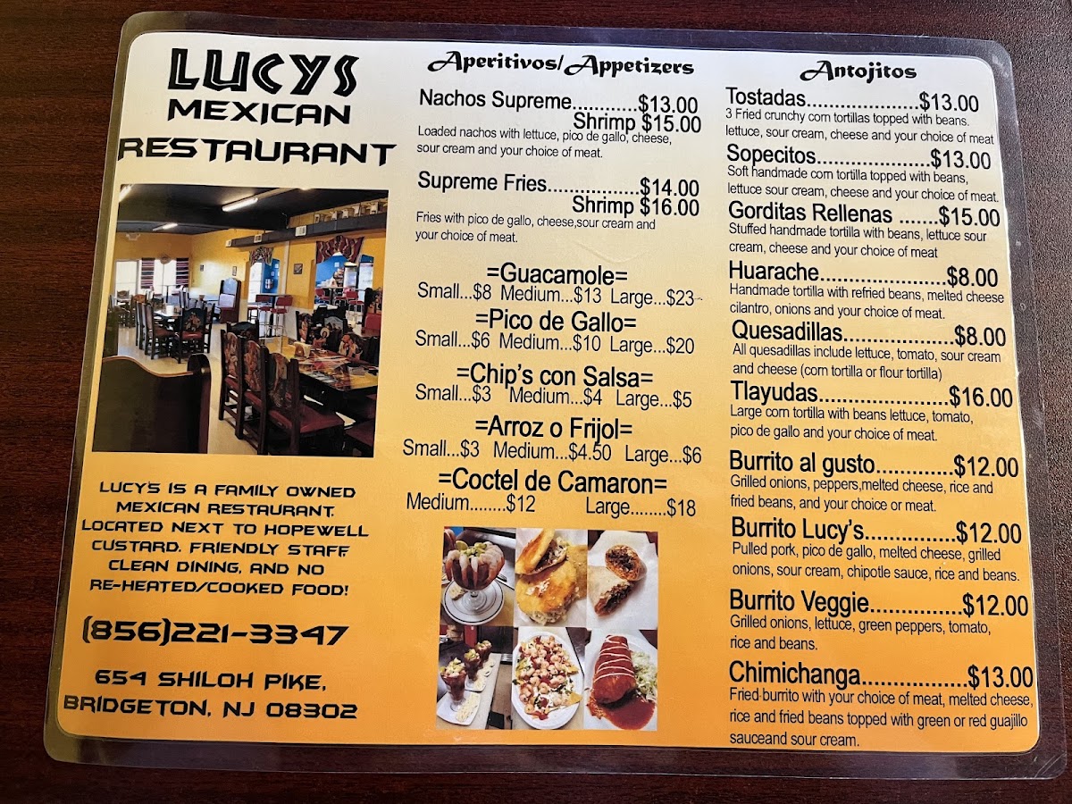 Lucy's Mexican Restaurant menu board