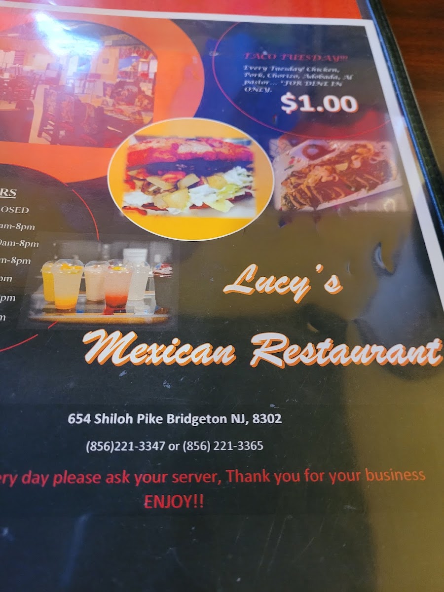 Lucy's Mexican Restaurant menu board