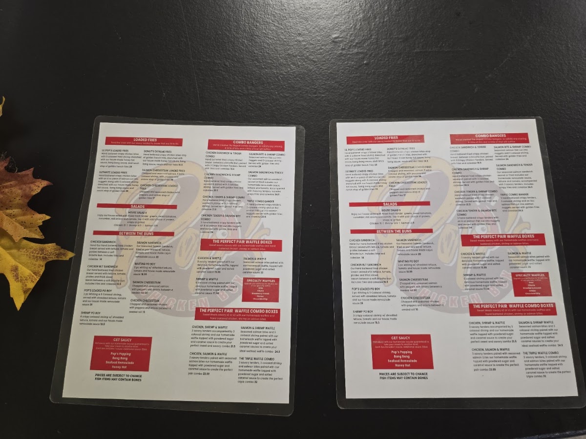 Pops Chicken Box menu board