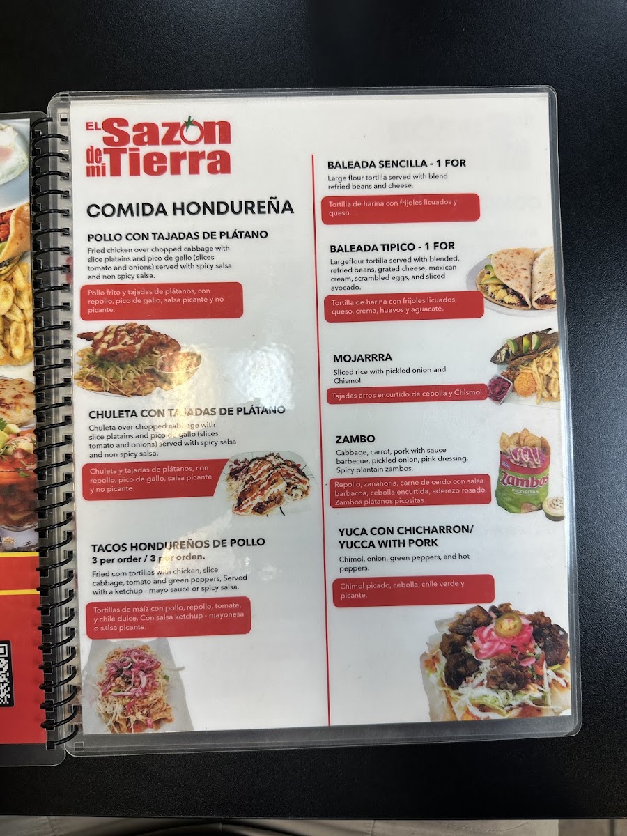 El Sazón De Mi Tierra menu board