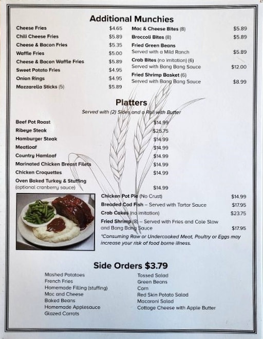 My Father’s Place Restaurant menu board