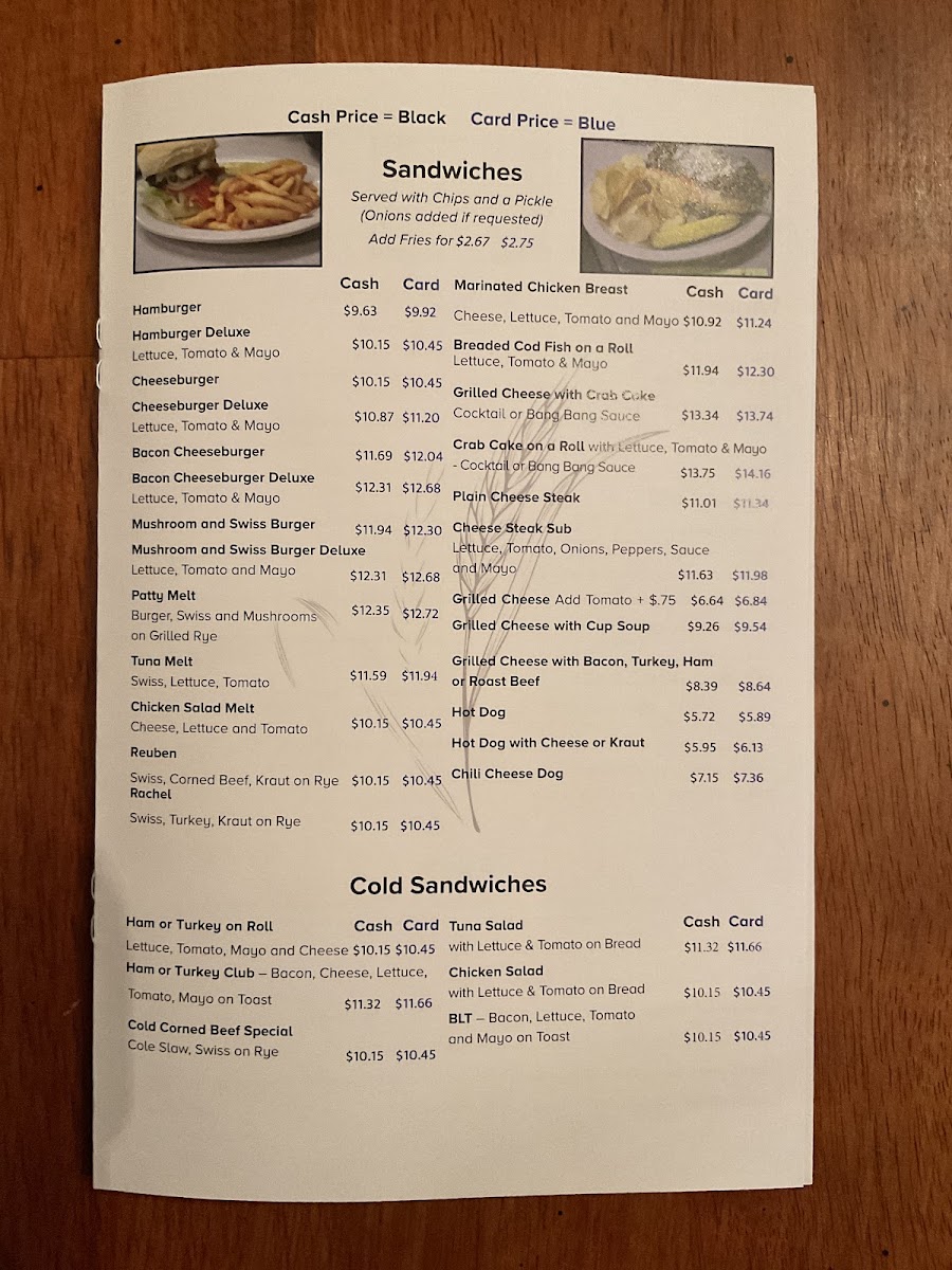 My Father’s Place Restaurant menu board