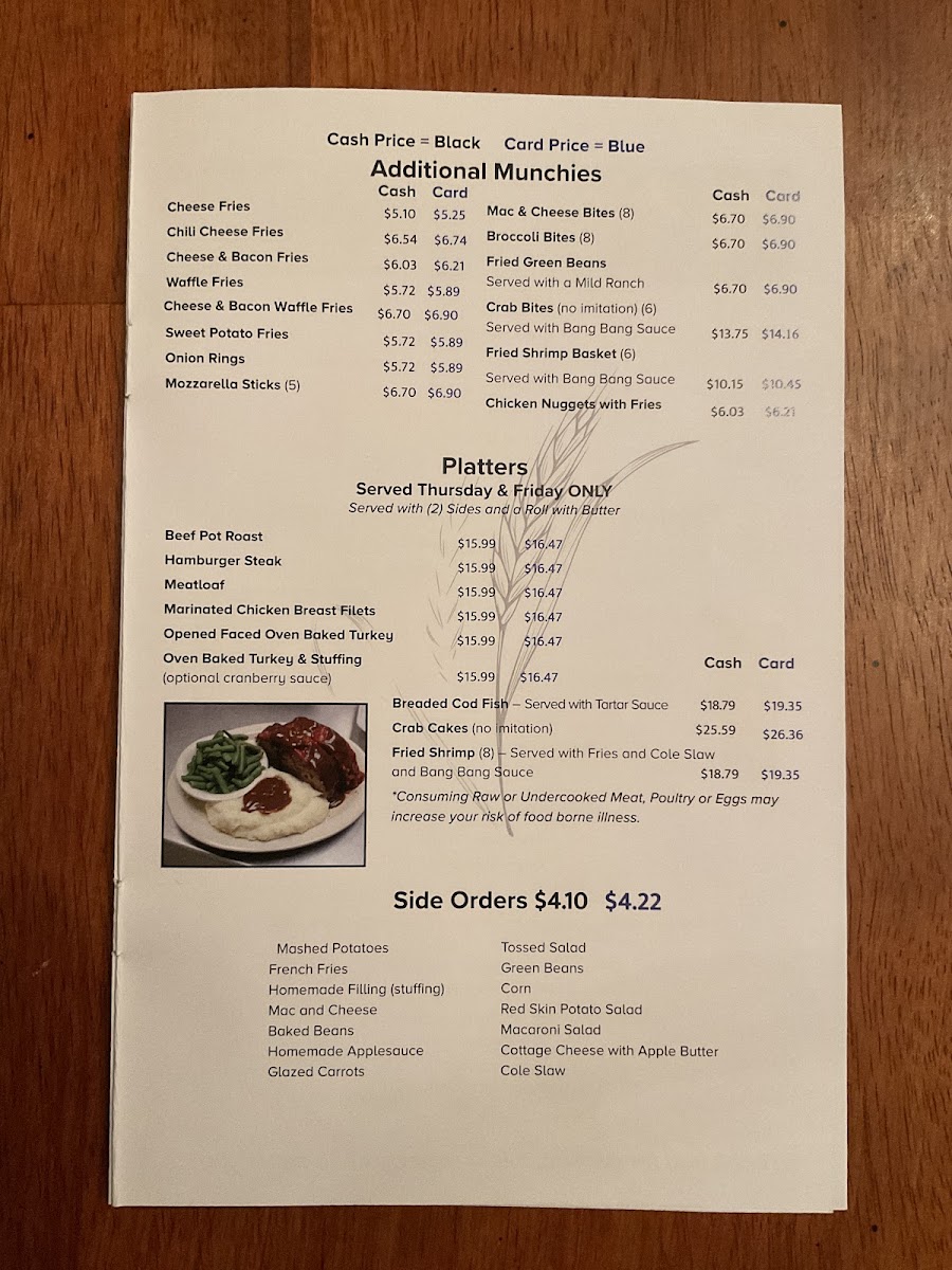 My Father’s Place Restaurant menu board