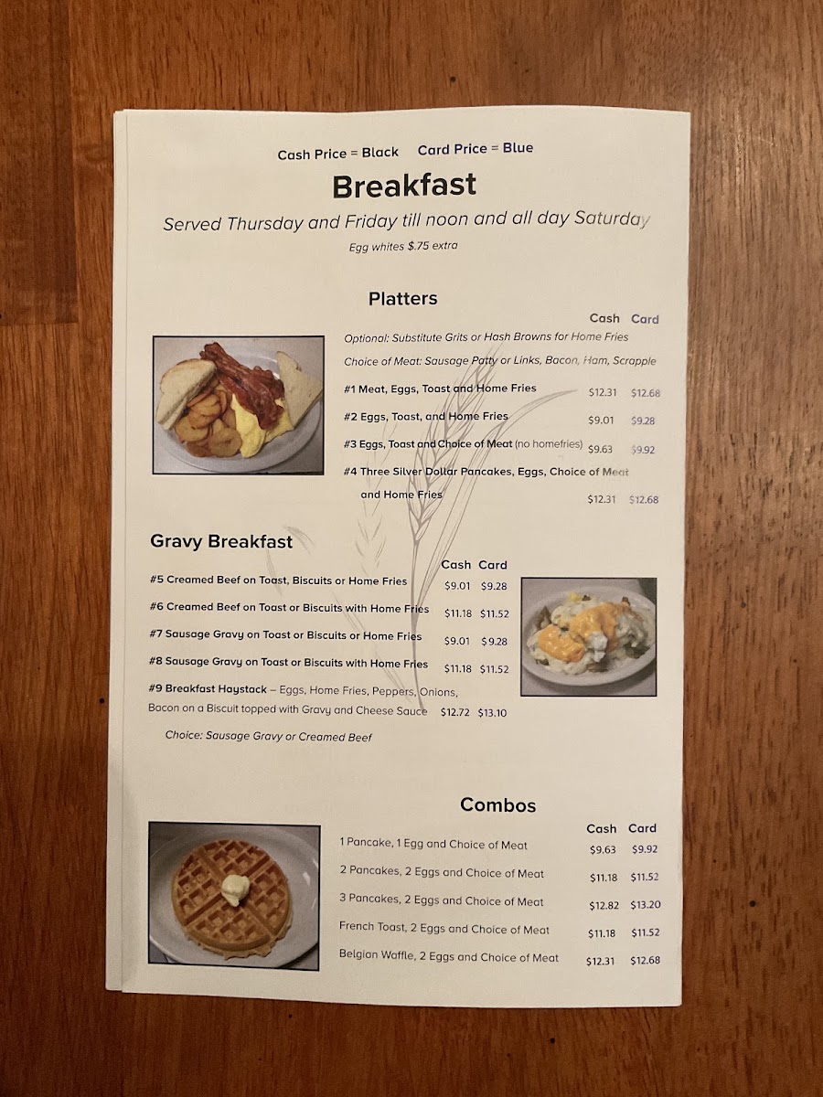 My Father’s Place Restaurant menu board