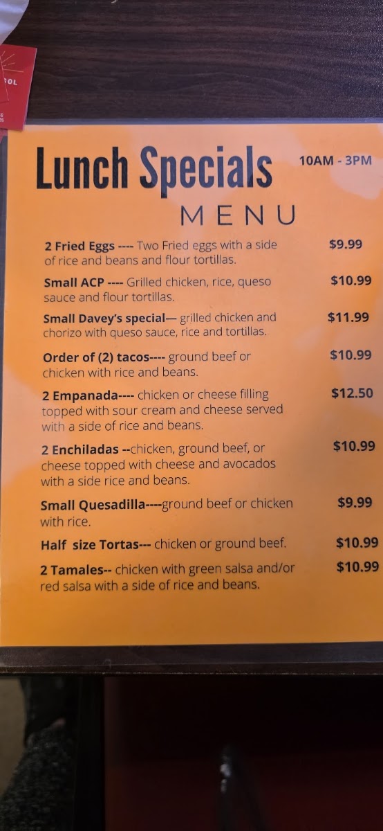 El Mirasol-Mexican Grill and Store menu board