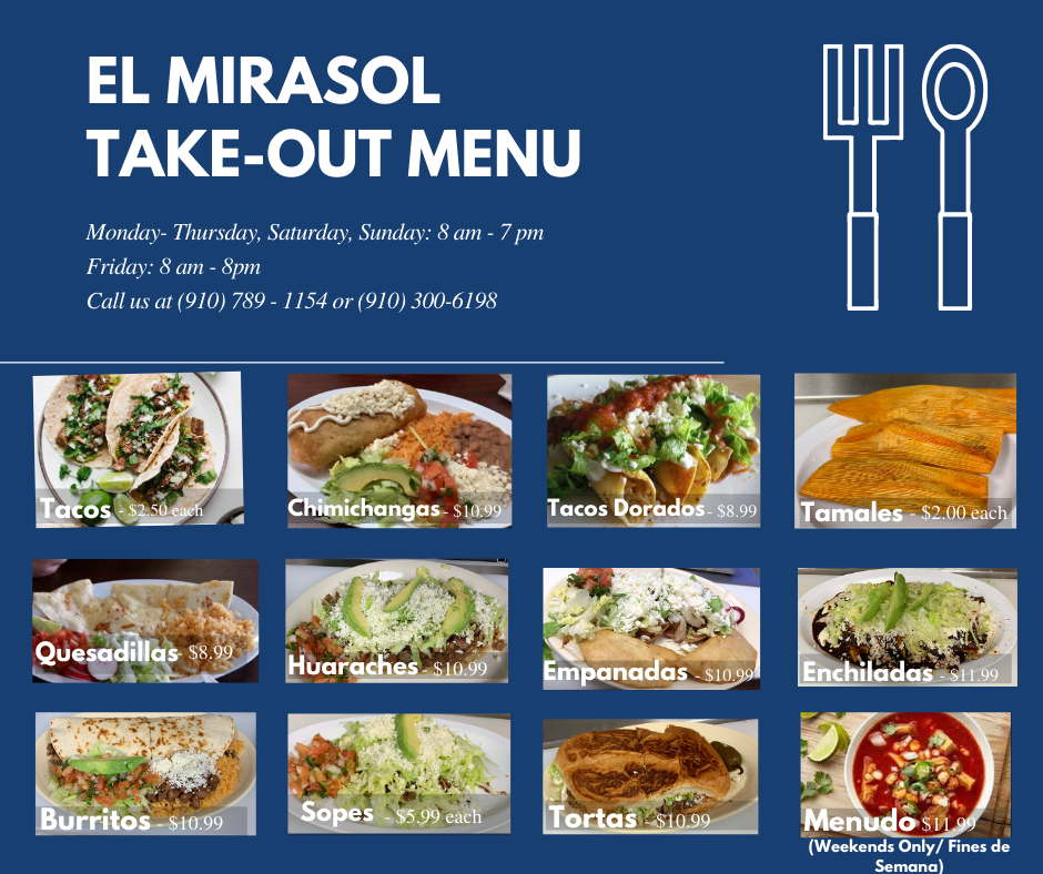 El Mirasol-Mexican Grill and Store menu board