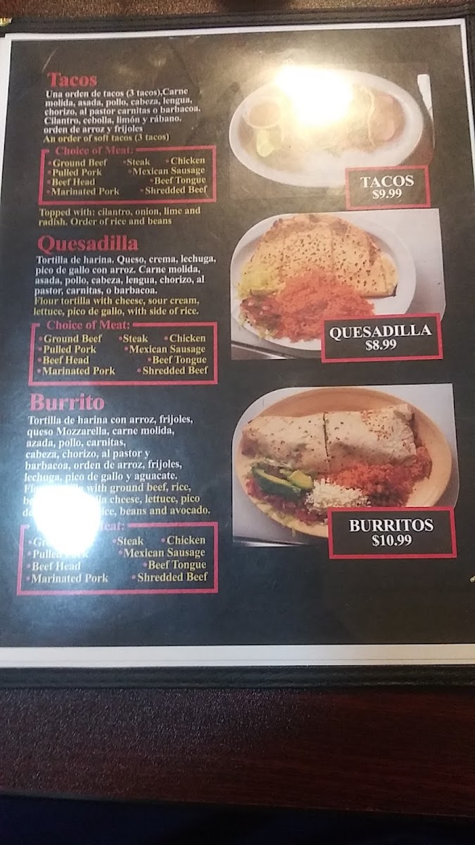 El Mirasol-Mexican Grill and Store menu board