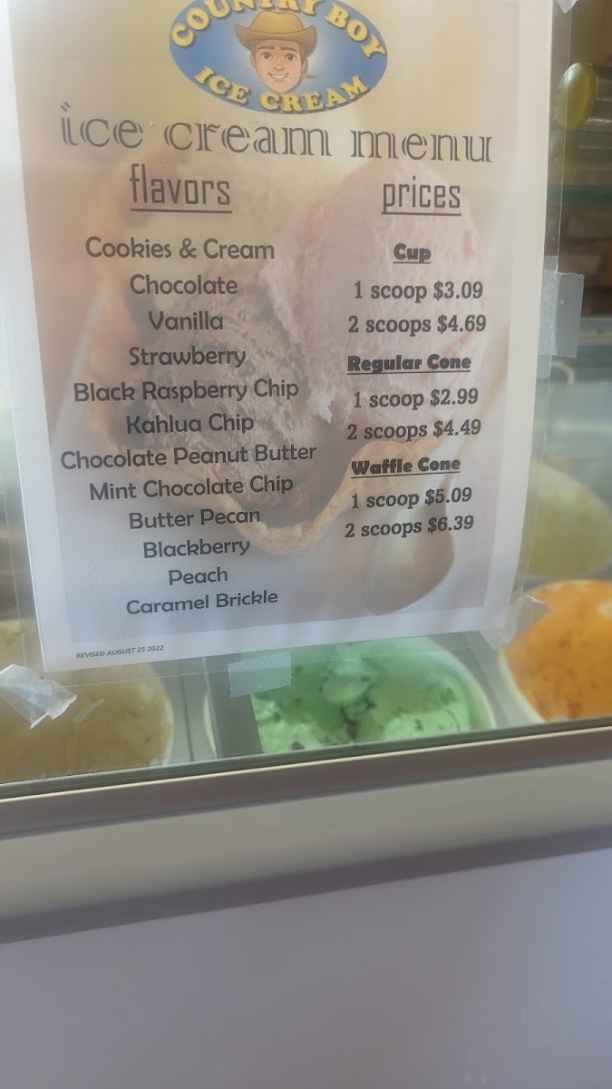 Country Boy Cafe menu board