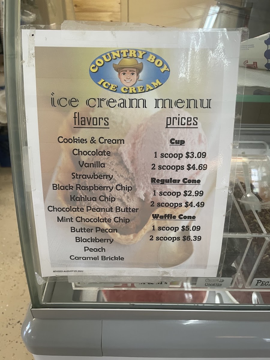Country Boy Cafe menu board