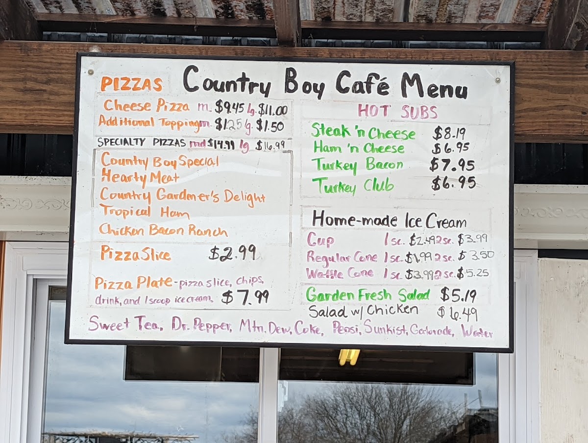 Country Boy Cafe menu board
