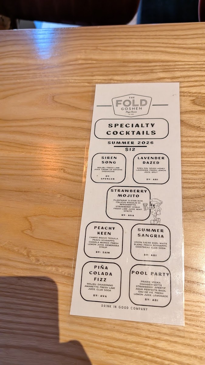 The Fold Goshen menu board