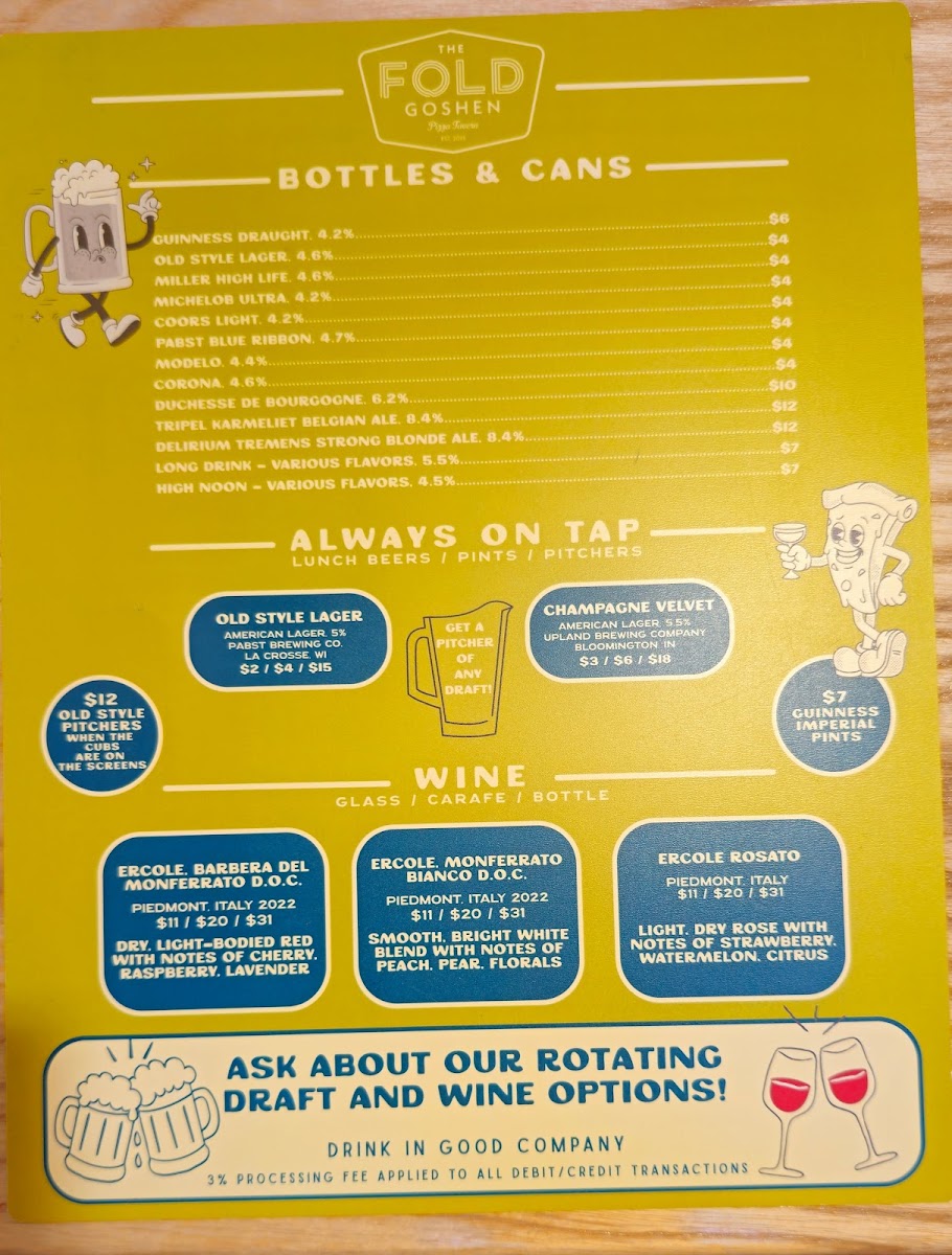 The Fold Goshen menu board