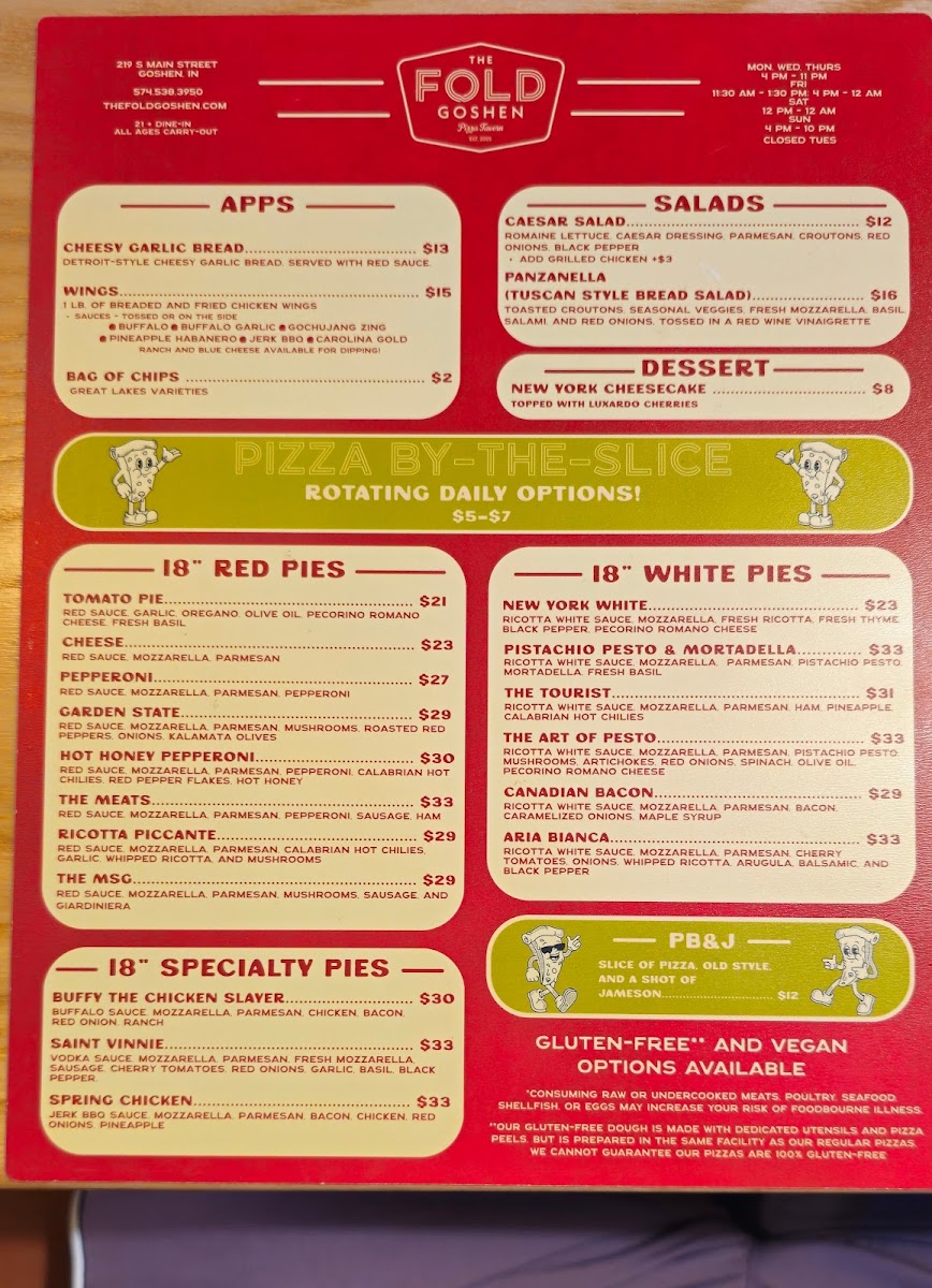 The Fold Goshen menu board