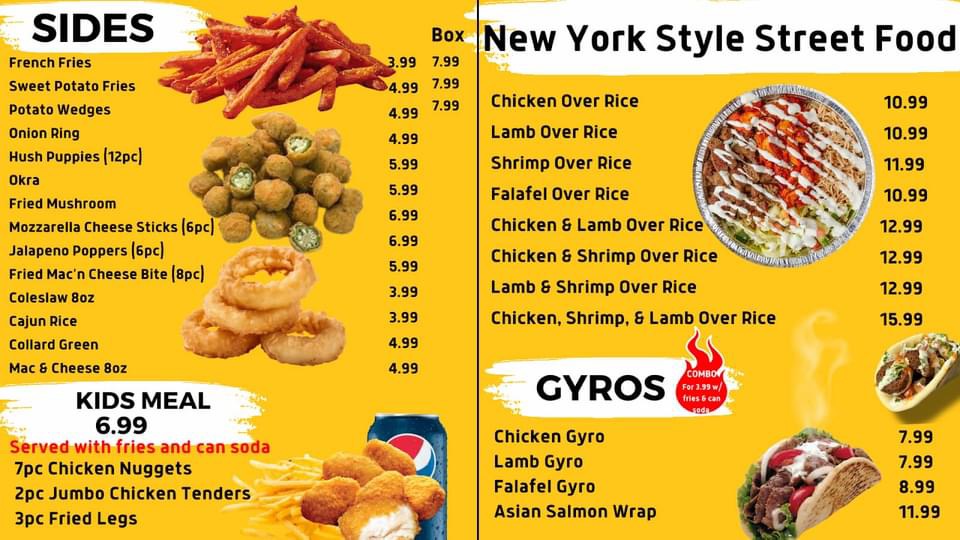 SHARK'S FISH CHICKEN & SEAFOOD menu board