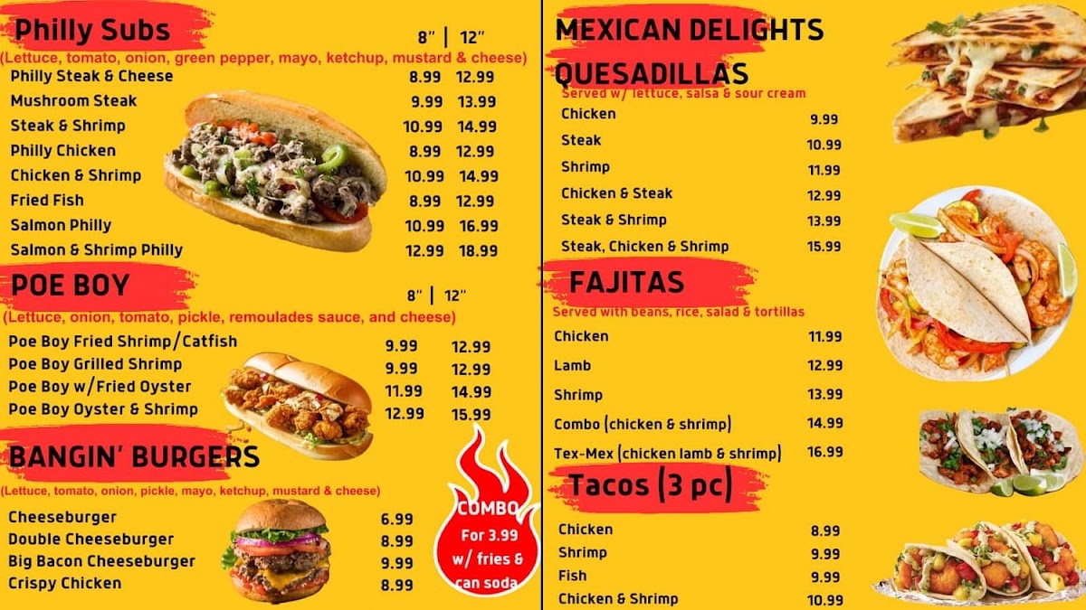 SHARK'S FISH CHICKEN & SEAFOOD menu board