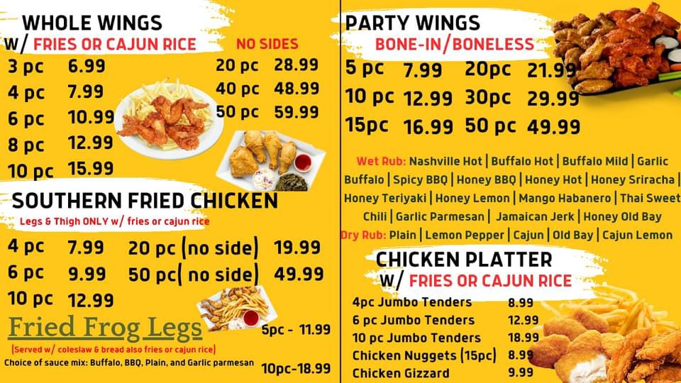 SHARK'S FISH CHICKEN & SEAFOOD menu board