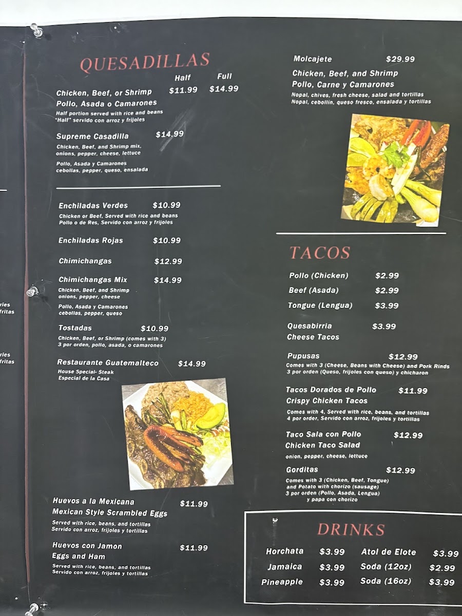 Restaurante Guatemalteca menu board