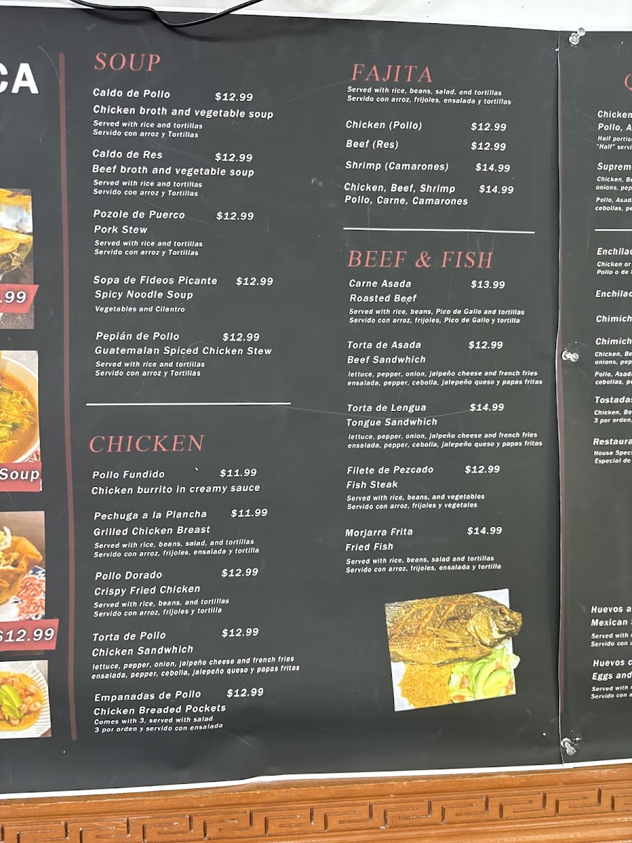 Restaurante Guatemalteca menu board