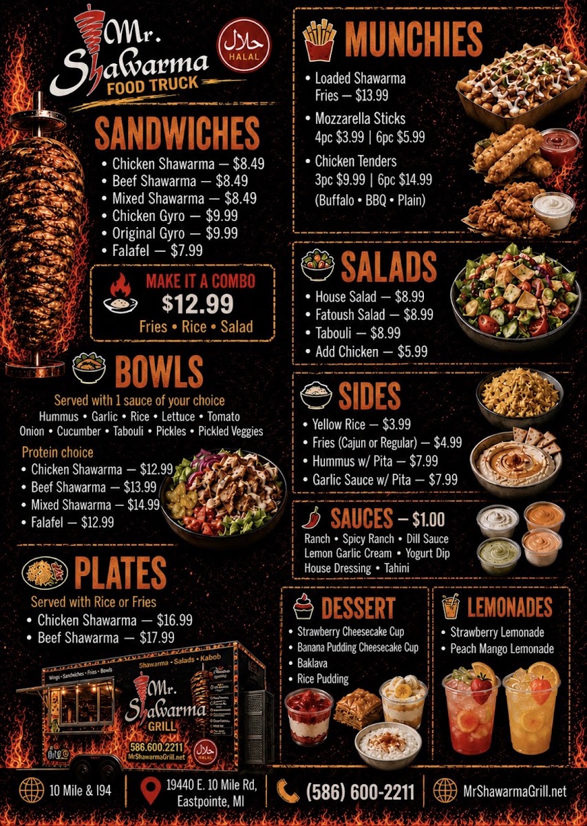 Mr.Shawarma Food Truck menu board