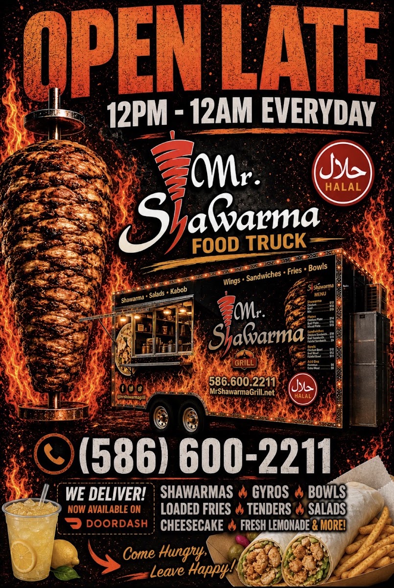Mr.Shawarma Food Truck menu board