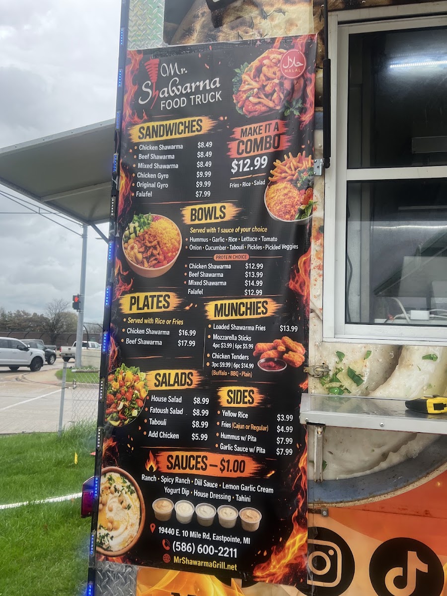 Mr.Shawarma Food Truck menu board
