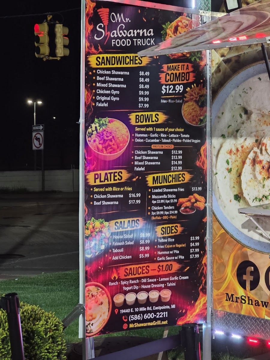 Mr.Shawarma Food Truck menu board