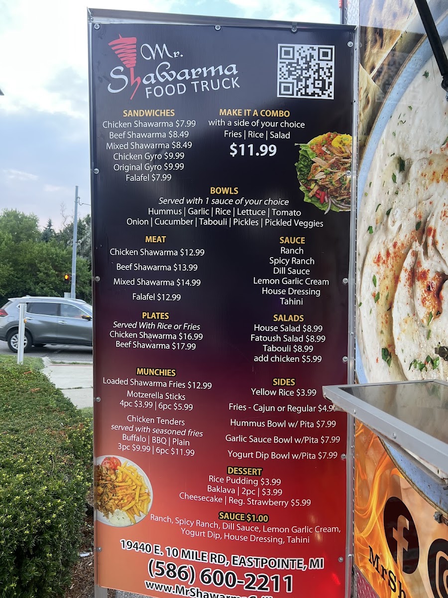 Mr.Shawarma Food Truck menu board