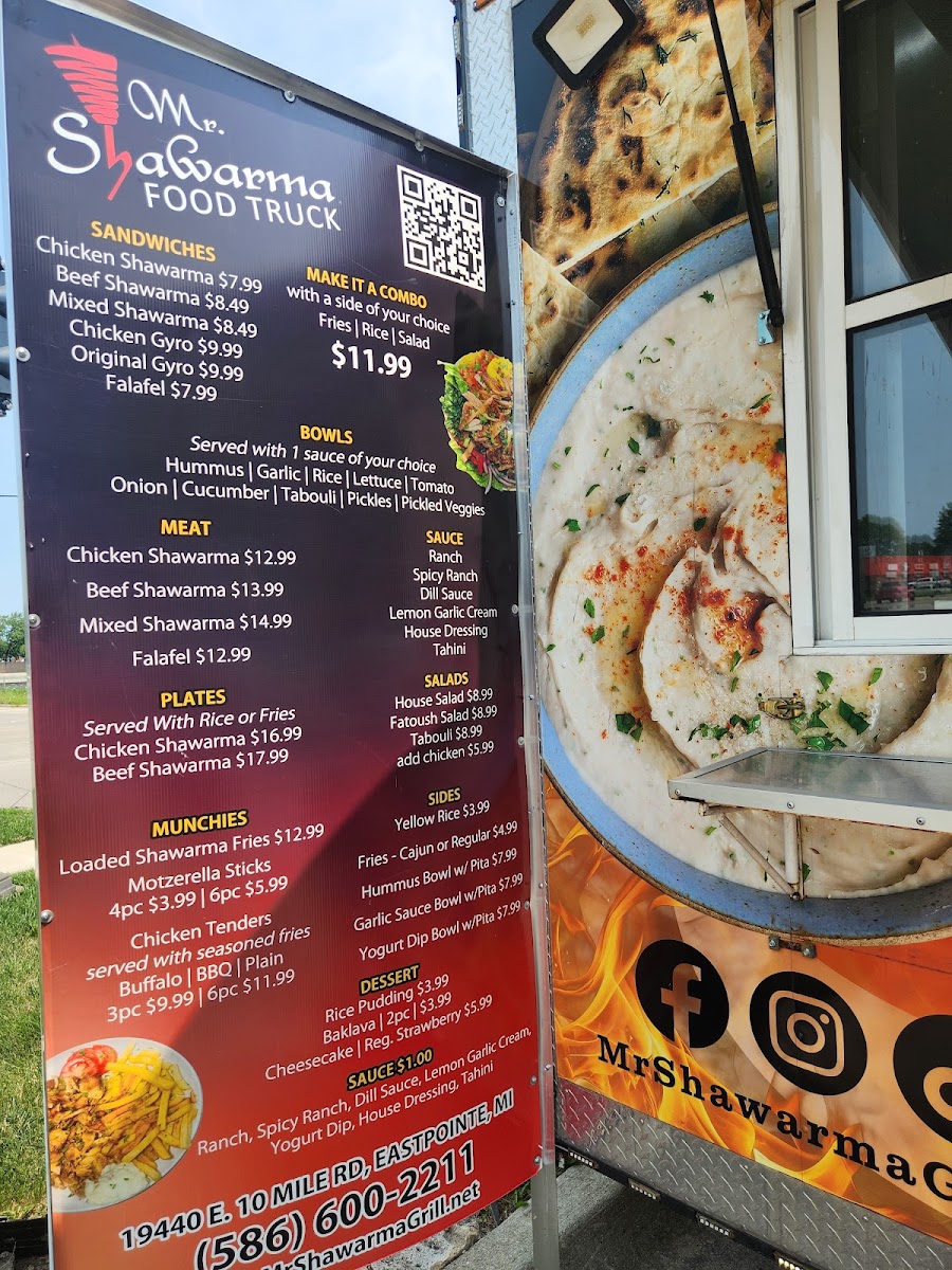 Mr.Shawarma Food Truck menu board